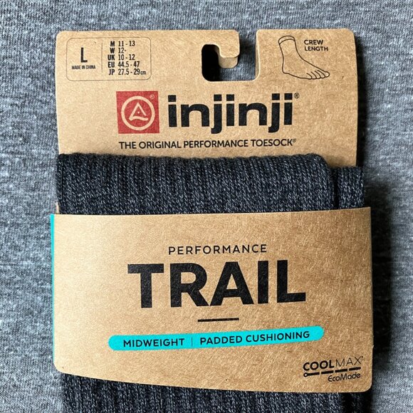 2-Pack Injinji Toe Socks Trail Midweight Crew L Granite - Picture 4 of 11